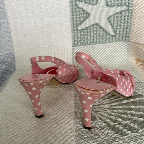 Ann Marino - Pink and White Polka Dot Shoes High Heel Sling Back Open. - Picture 2 of 4